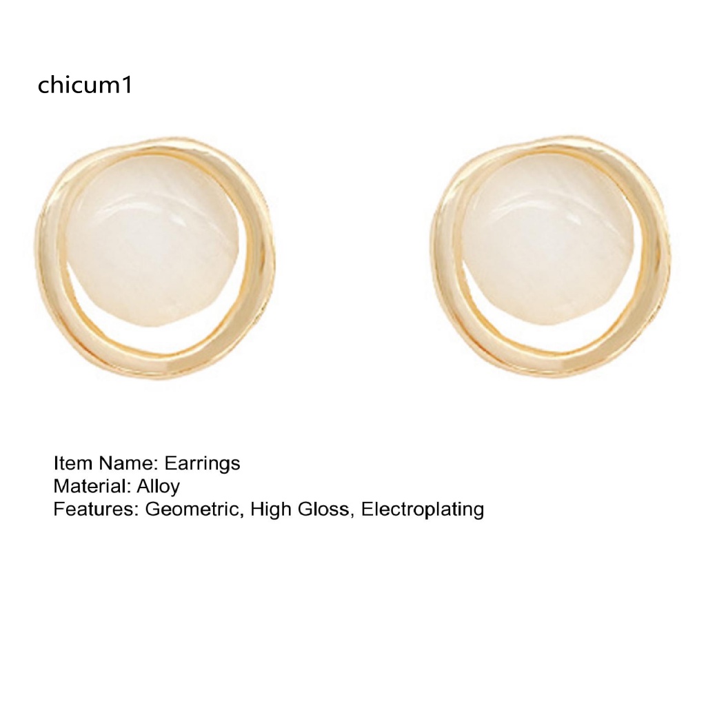 1 Đôi Bông Tai Hình Tròn Đính Đá Mắt Mèo Lấp Lánh Dành Cho Nữ