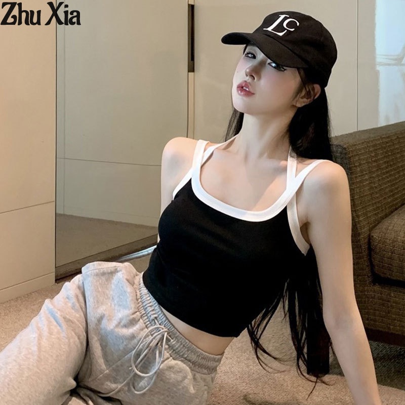 Zhu Xia Áo Croptop Hai Dây Chéo Lưng Cúp Ngực Thời Trang Quyến Rũ Cho Nữ