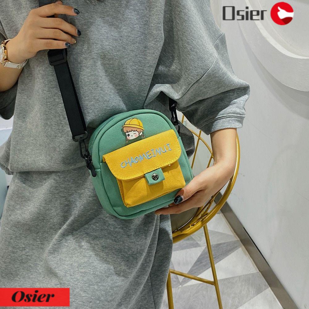 OSIER1 Túi Đeo Chéo Canvas Mini In Họa Tiết Hoạt Hình Xinh Xắn