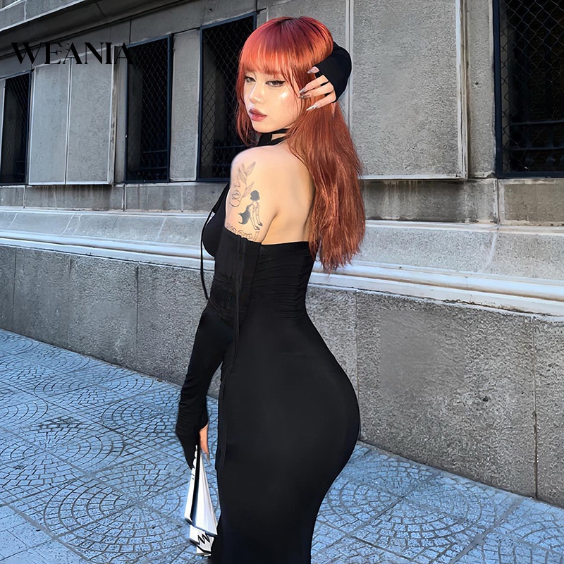 Đầm Cổ Yếm Khoét Lỗ Màu Sắc Trơn Quyến Rũ Cho Nữ