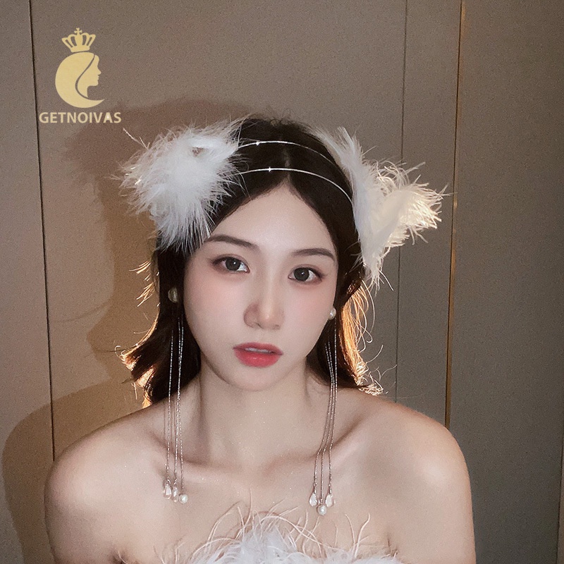 GETNOIVAS Băng Đô Cài Tóc Đính Lông Vũ Tua Rua Thời Trang Thu Đông Cho Nữ