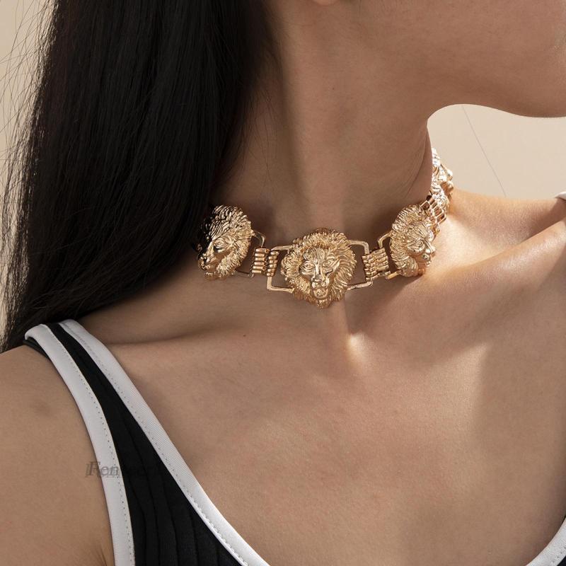 Vòng cổ Kim Loại Mặt Sư Tử Phong Cách Hip Hop Cá Tính Cho Nam Nữ