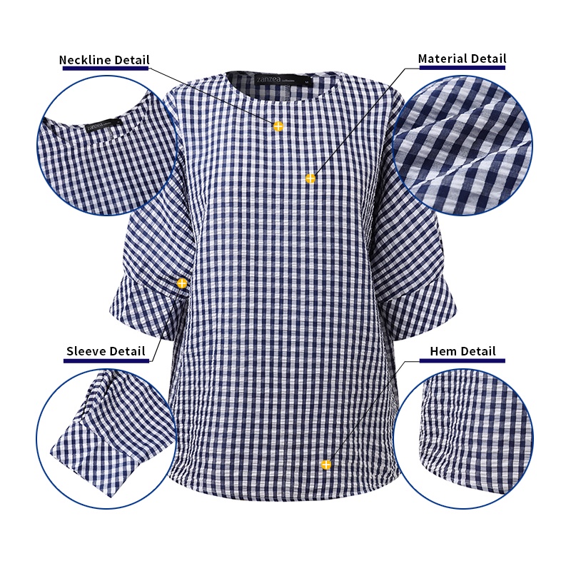 ZANZEA Áo Cánh Dơi 3 / 4 Hở Lưng Họa Tiết Sọc Caro Thời Trang Cho Nữ