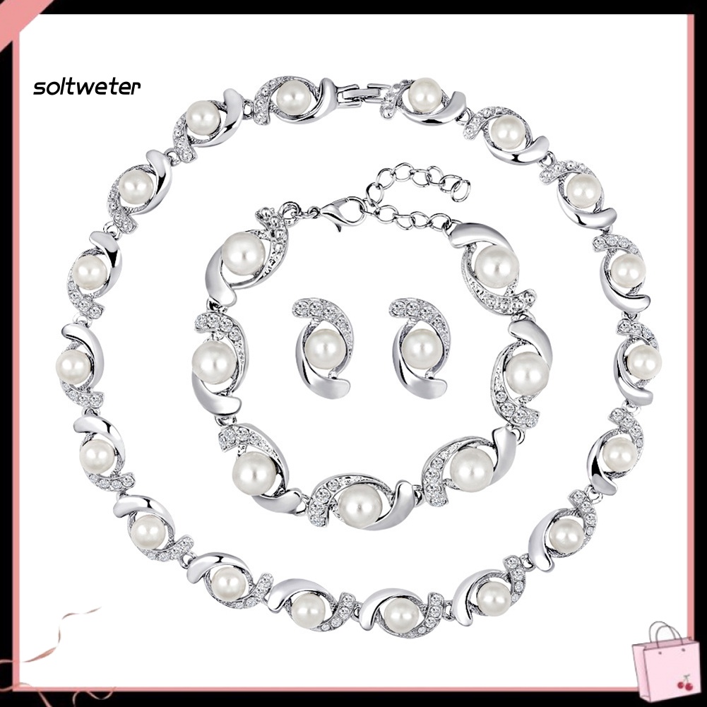 Bộ Trang Sức Đính Ngọc Trai Nhân Tạo Thời Trang Dành Cho Nữ