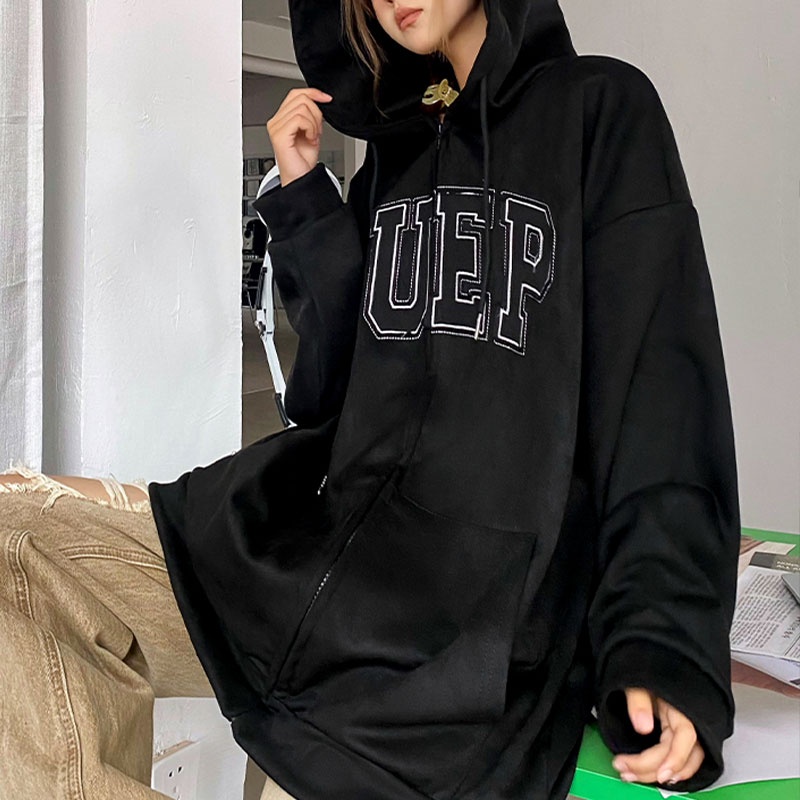 Áo khoác hoodie XIANG NIAN NI lông cừu dày dáng rộng tay dài phong cách Hàn Quốc thời trang thu đông cho học sinh