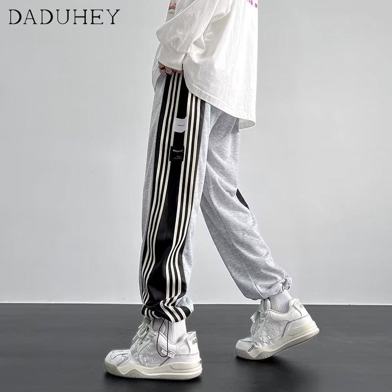DaDuHey American Style Vintage Stripes Fashion Brand All-Match Loose Sweatpants Harem Pants Men's 2023 Summer in Ankle Banded Casual Sports Pants