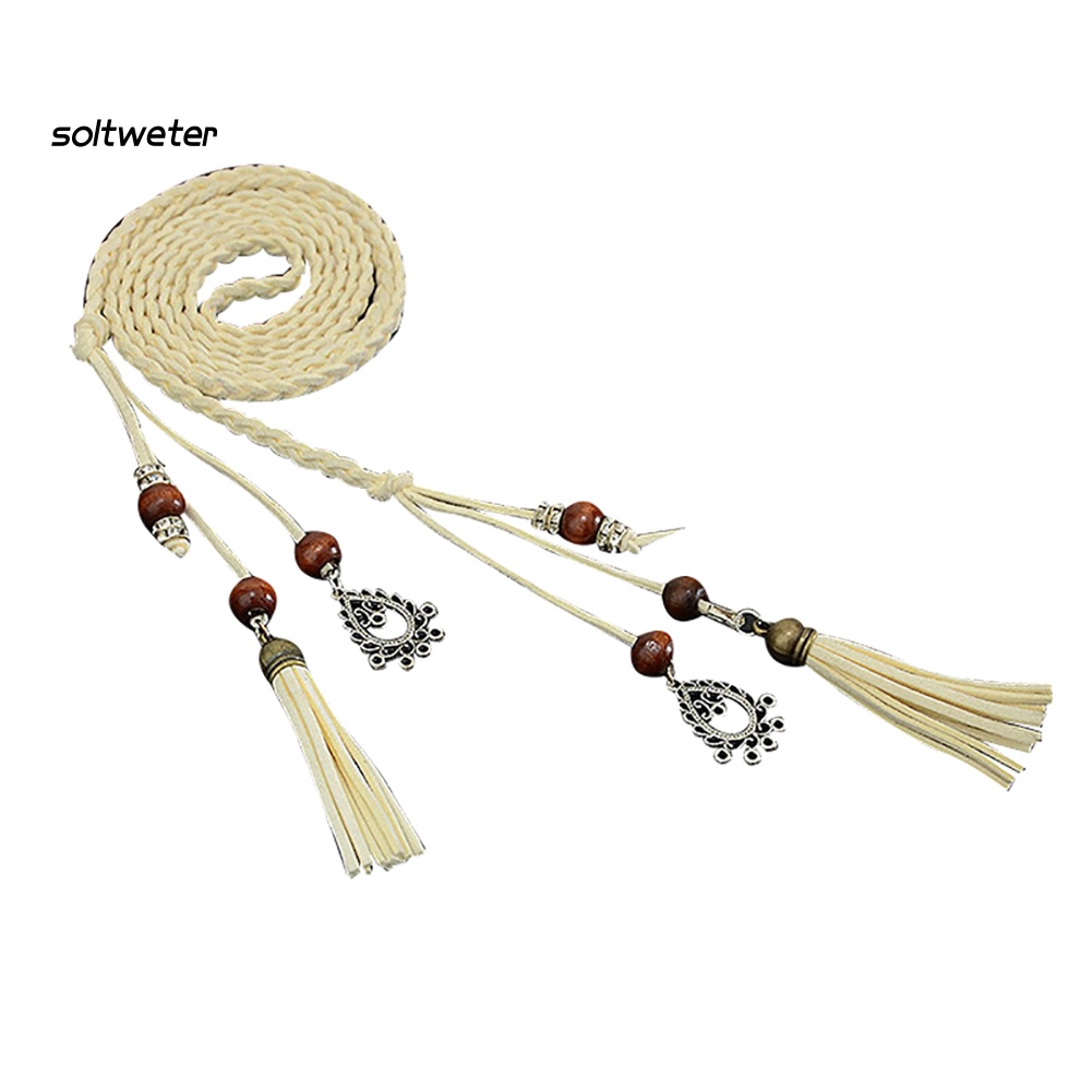 Thắt Lưng Bện Dây Mỏng Đính Hạt Và Tua Rua Tự Buộc Cho Nữ