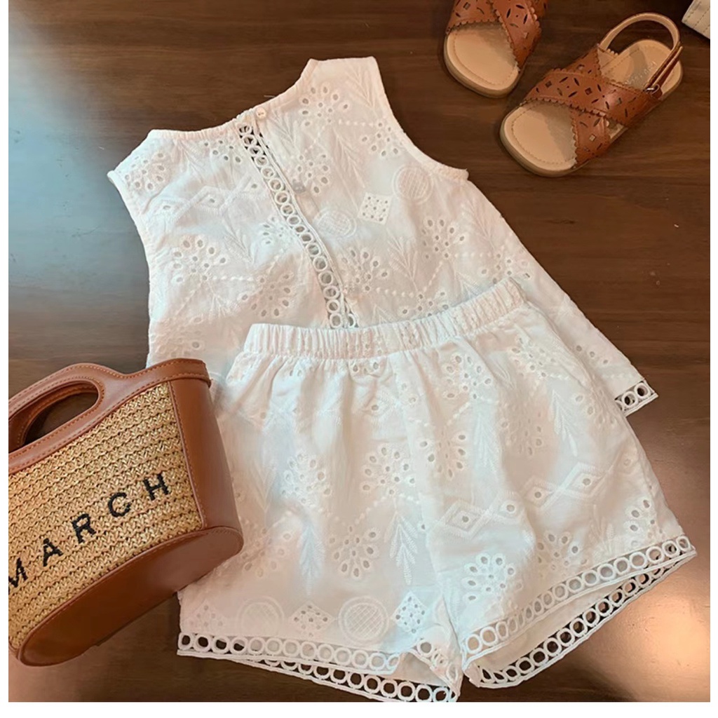 Bộ Áo Sát Nách Và Quần Short Cotton Màu Trơn Thời Trang Mùa Hè Cho Bé Gái