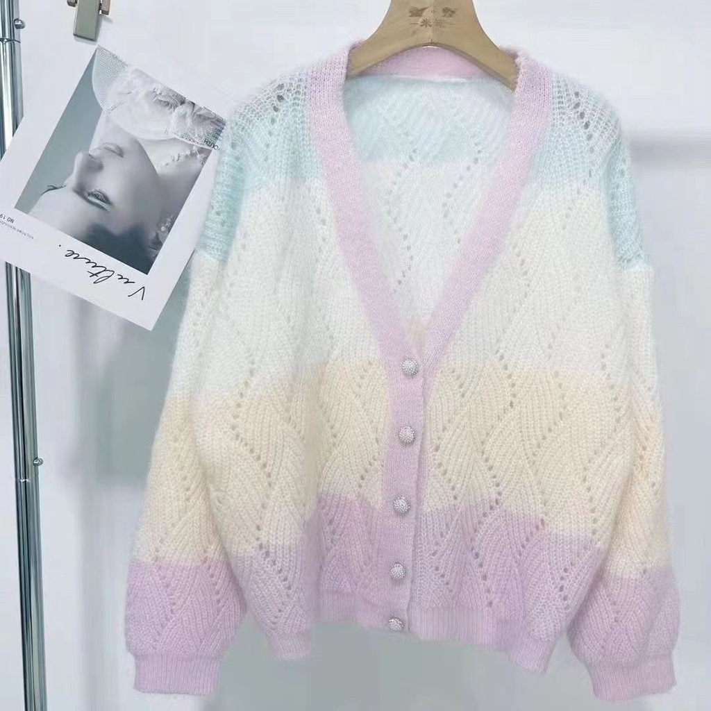 Mới Áo Khoác Cardigan Dệt Kim Tay Dài Dáng Rộng Mềm Mại