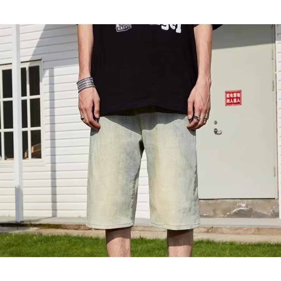 Quần Short Denim Ống Rộng Nhuộm Màu Thời Trang Đường Phố Cá Tính