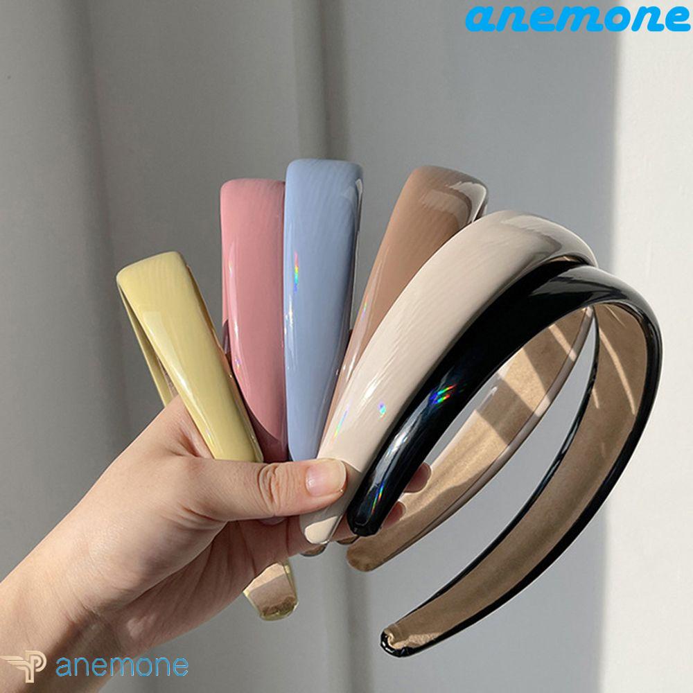 ANEMONE Băng Đô Cài Tóc Bằng Da PU Màu Trơn Đơn Giản Cho Nữ