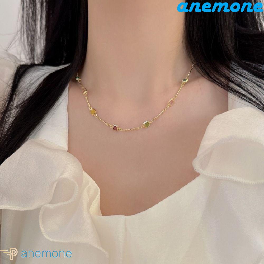 ANEMONE Vòng cổ Đính Đá Lấp Lánh Nhiều Màu Sắc Phong Cách Hàn Quốc