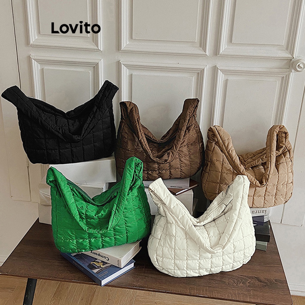 Lovito Túi tote đeo vai cỡ lớn có đệm trơn đơn giản dành cho nữ L57AD193 (Cà phê/Mơ/Xanh/Đen)