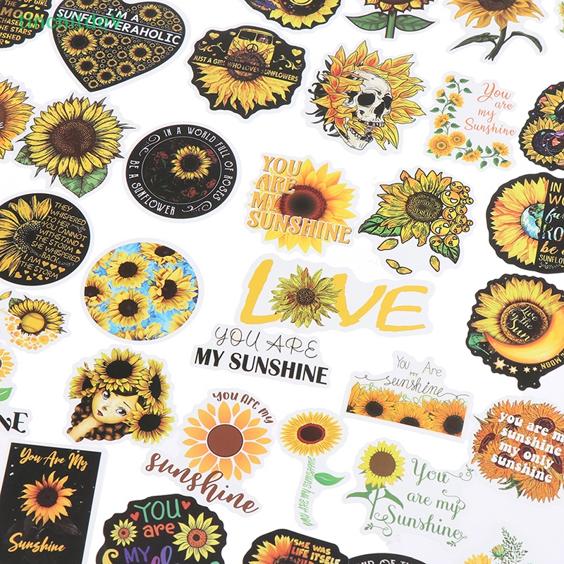 Bộ 50 Miếng Dán Hình Hoa Hướng Dương Chống Thấm Nước Trang Trí Tủ Lạnh / Xe Hơi / Laptop / Xe Máy DIY
