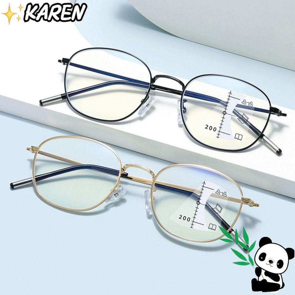 KAREN Mắt Kính Đọc Sách Gọng Tròn Bằng Kim Loại Chống Ánh Sáng Xanh Thoải Mái Đa Năng Cho Nam Và Nữ