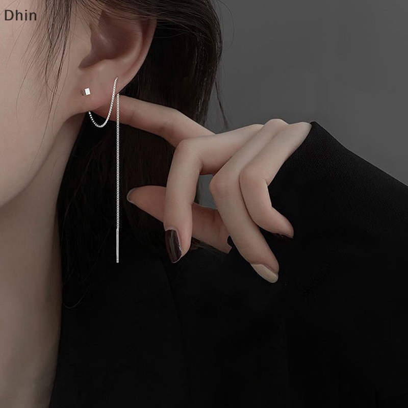 [Dhin] Simple Style Box Chain Tassel Drop Earrings For Women Long Dangle Earring Line Accessories Thin Mini Trendy Ear Jewelry COD