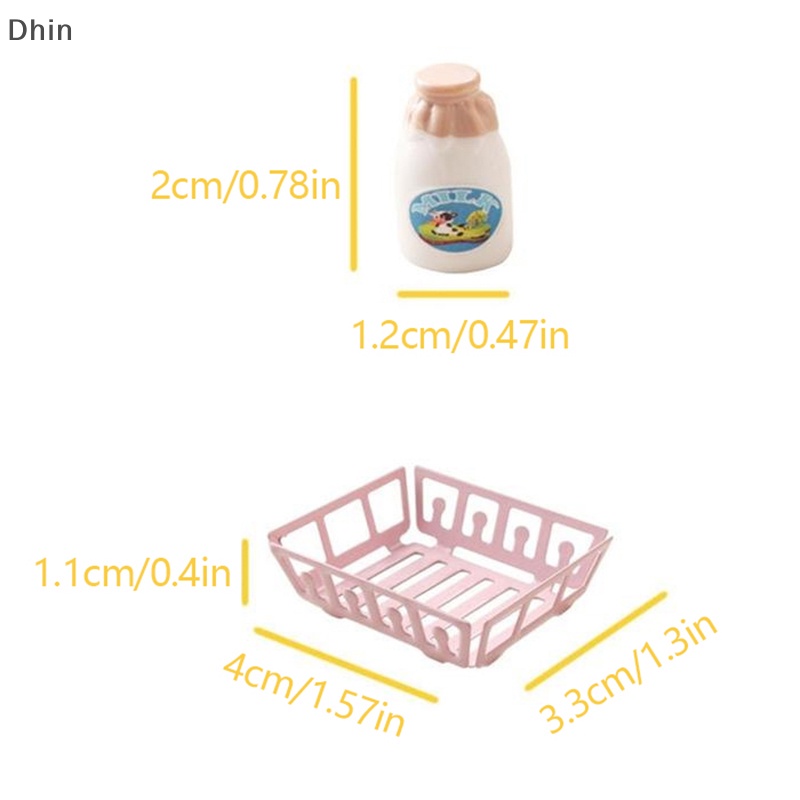 [Dhin] 1Set 1:12 Dollhouse Miniature Milk with Basket Drink Model Kitchen Decor Toy Doll House Accessories COD