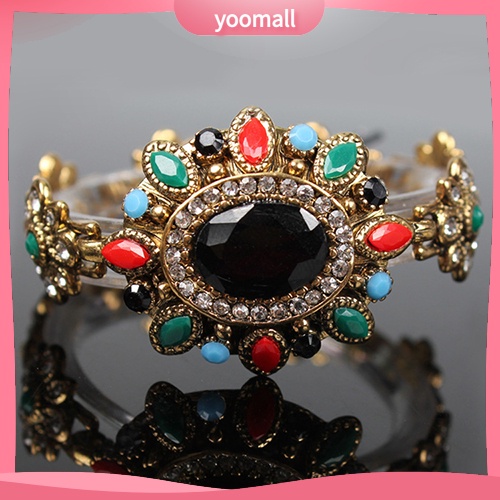 Vòng Đeo Tay Mạ Vàng Đính Đá Resin Nhiều Màu Phong Cách Bohemia Cổ Điển Dành Cho Nữ