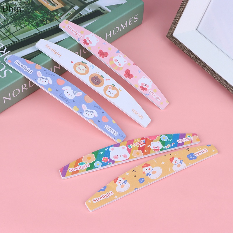 [Dhin] Cartoon Pattern Manicure Tools Nail File Buffer Double-Sided White Gauze Nail Polisher Fingernail Pedicure Manicure COD