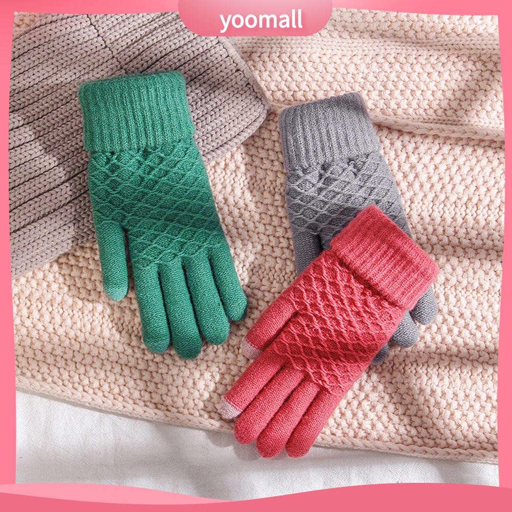 Găng Tay Dệt Kim Dày Dặn Giữ Ấm Mùa Đông Có Thể Chạm Màn Hình Cảm Ứng Dành Cho Nữ
