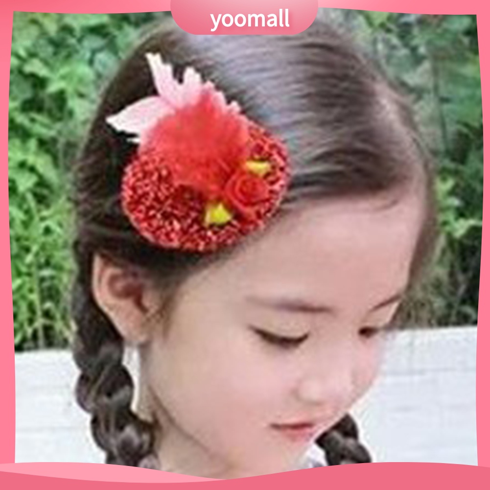 Set 6 Kẹp Tóc Hình Nón Vành Nhỏ Phối Mạng Che Mặt Cho Bé Gái