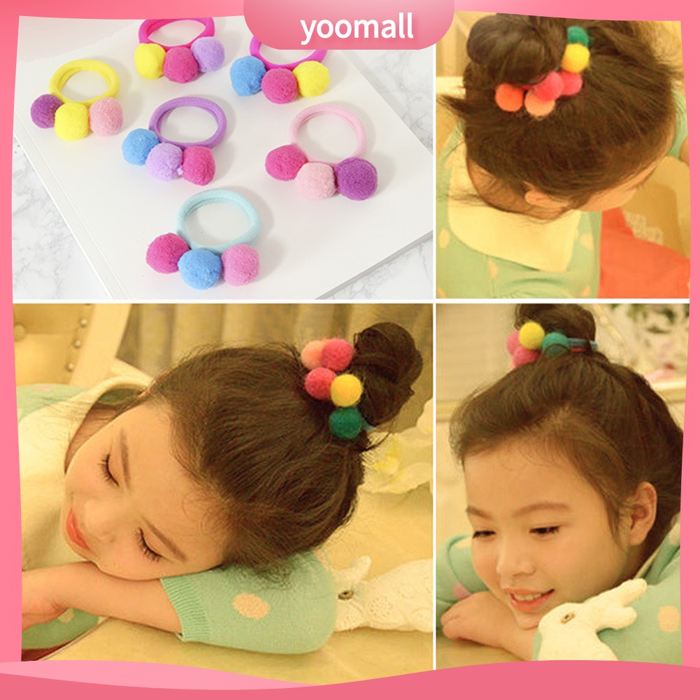 Dây Cột Tóc Đính Bóng Lông Nhung Co Giãn Dễ Thương Xinh Xắn Cho Bé Gái