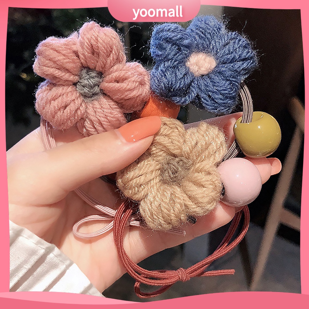 Dây Cột Tóc Co Giãn Mềm Mại Đính Hoa Dễ Thương Cho Bé Gái