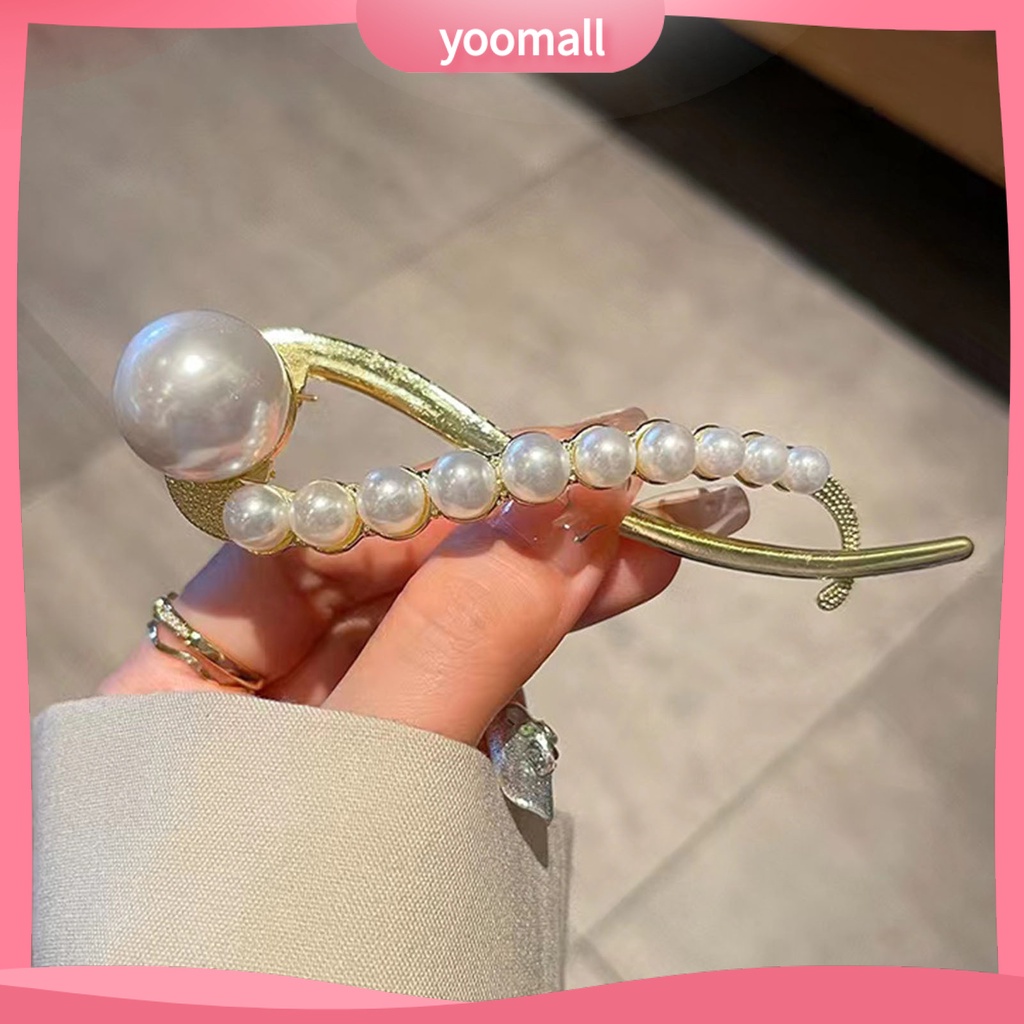 Kẹp Tóc Hình Chữ S Đính Ngọc Trai Giả Mạ Vàng Chống Trượt Cho Nữ