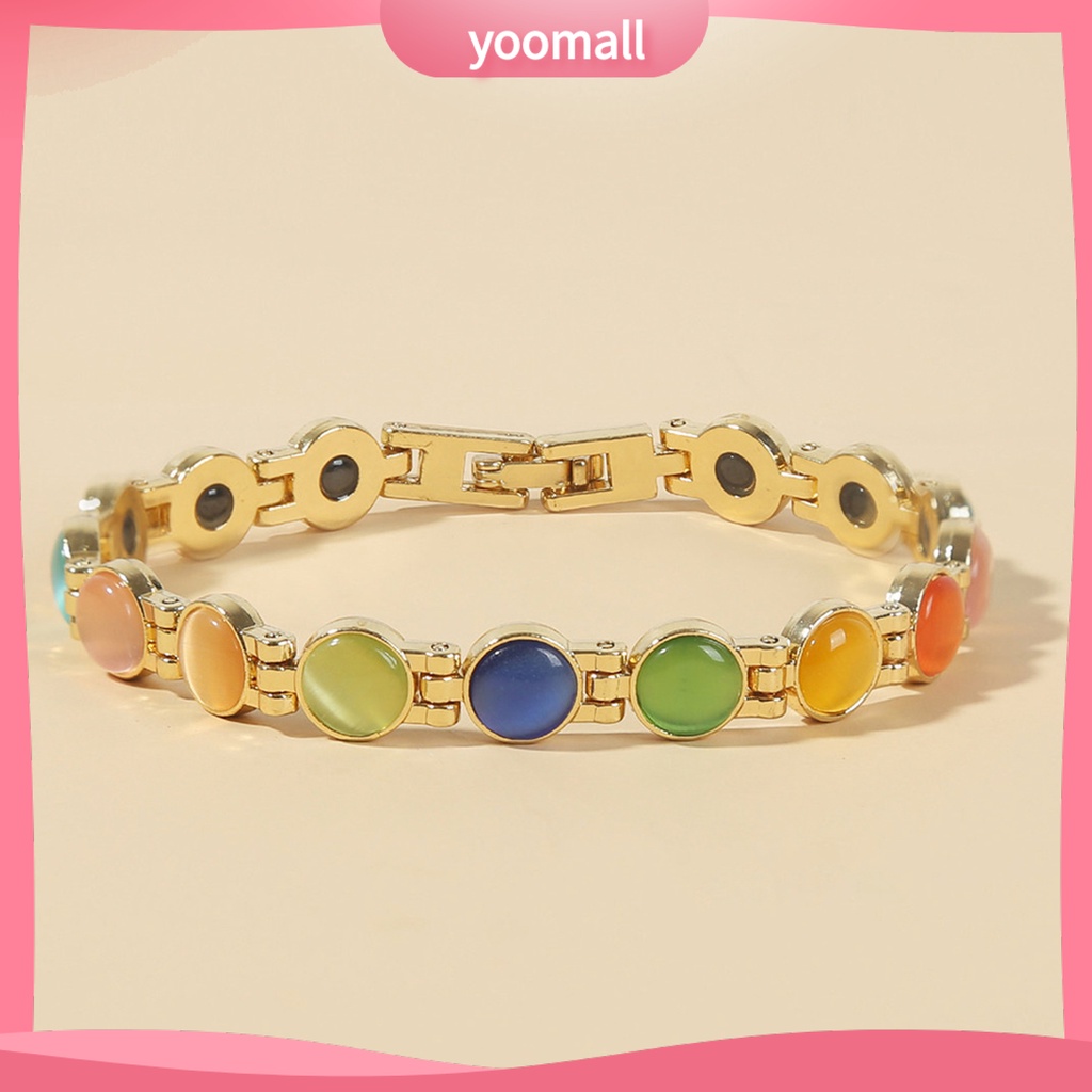 [YM] Vòng Tay Đá Mắt Mèo Mạ Vàng Giảm Mệt Mỏi Thời Trang Hàng Ngày