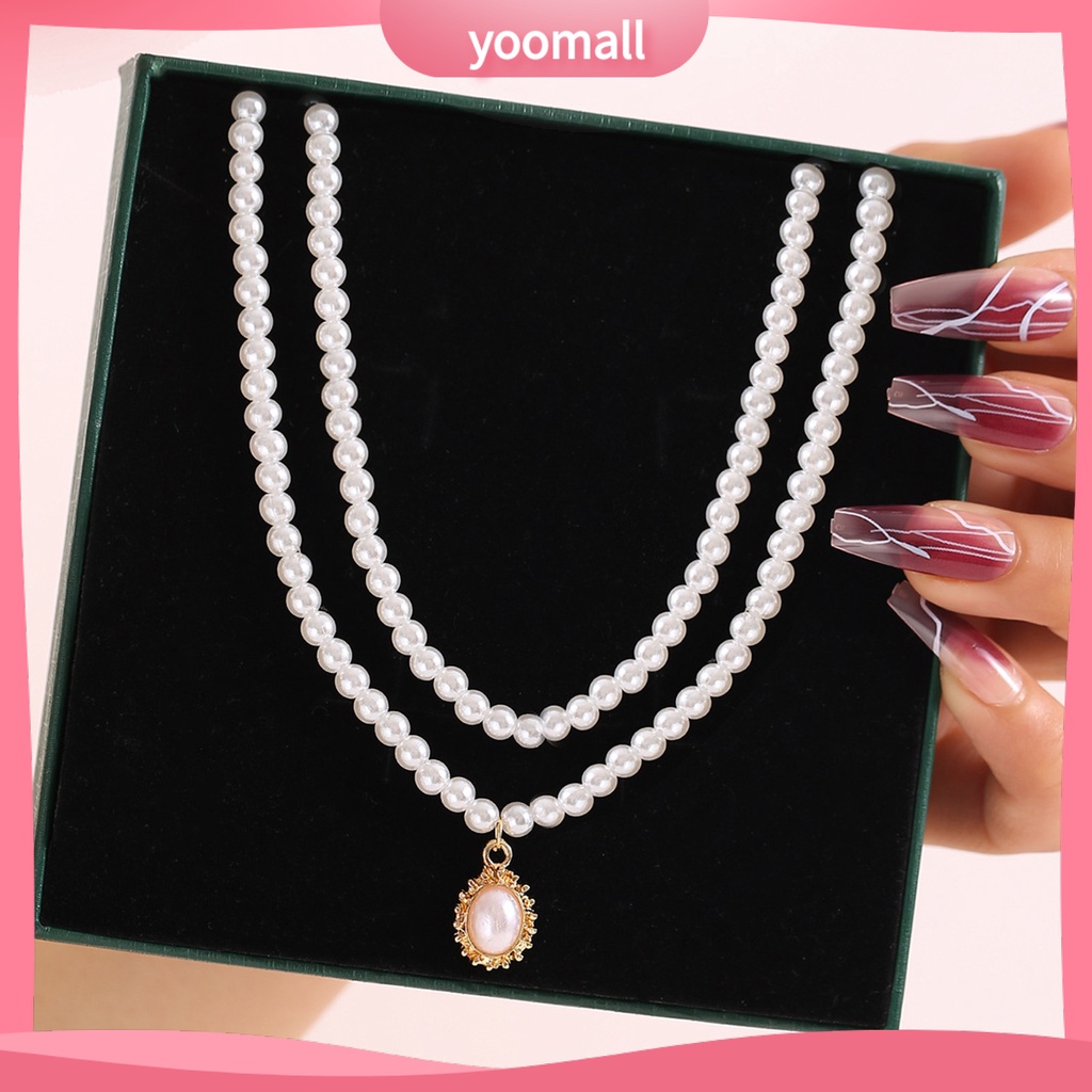 Vòng cổ Hai Lớp Đính Ngọc Trai Nhân Tạo Thời Trang Dành Cho Nữ