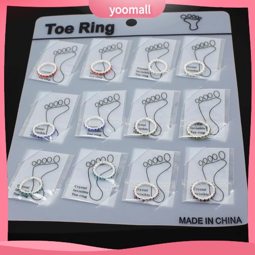 Set 12 Nhẫn Đeo Ngón Chân Co Giãn Đính Đá Pha Lê Nhiều Màu Charms