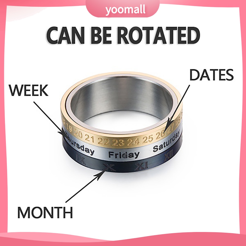[YM] Nhẫn Titan Ba Chiếc Lịch Ngày Tháng Xoay Sáng Tạo