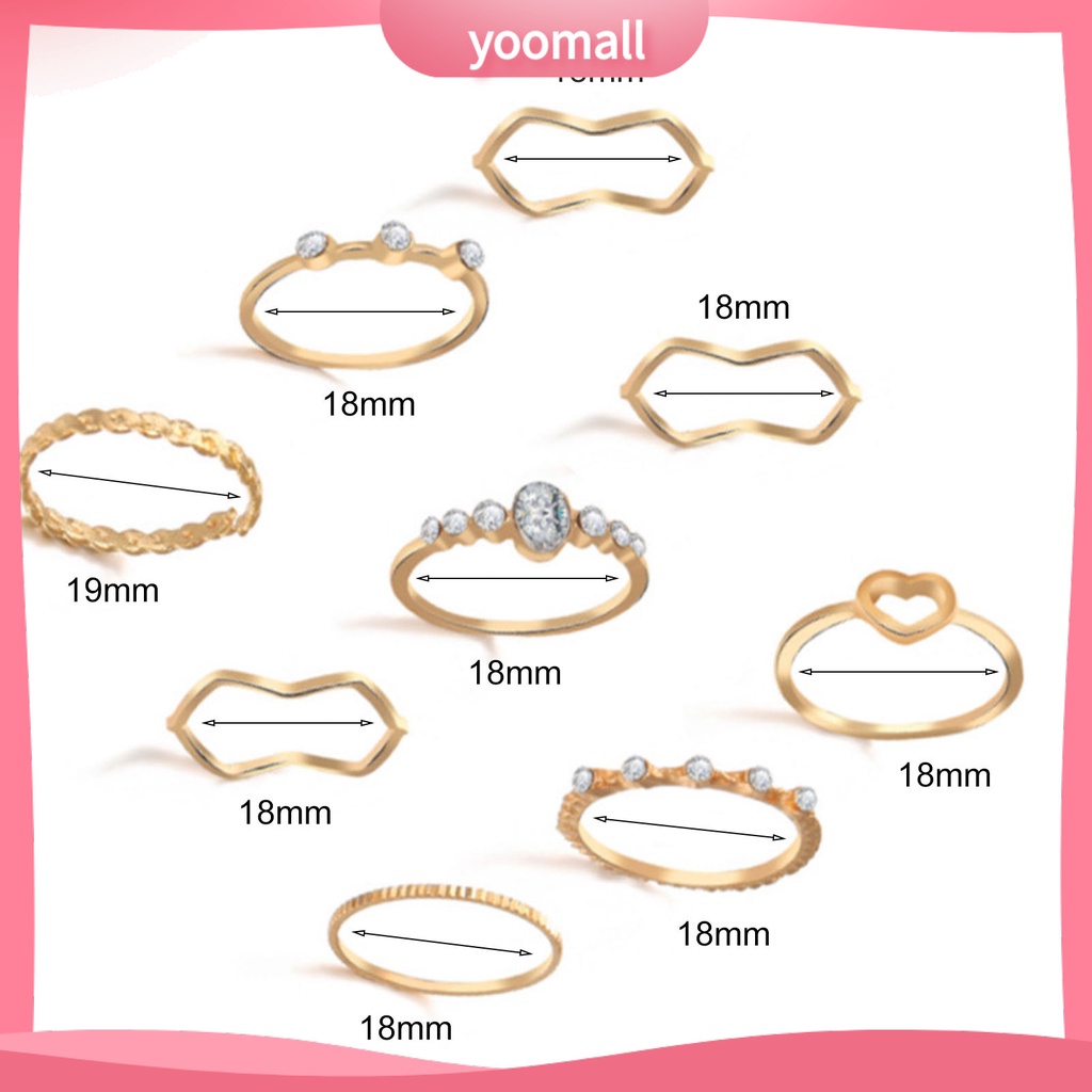 Bộ 9 Nhẫn Đeo Tay Thiết Kế Đơn Giản Sáng Tạo Phong Cách Vintage