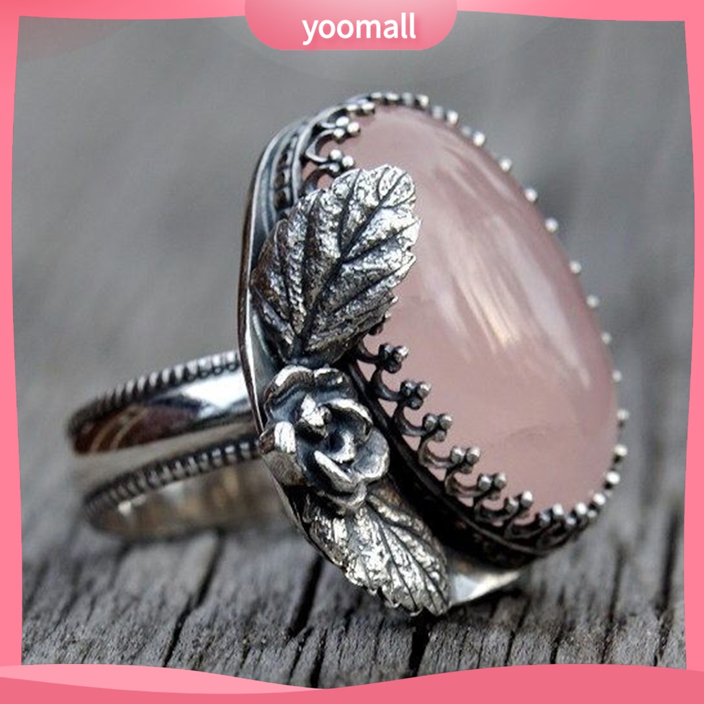 Nhẫn Đeo Tay Khắc Họa Tiết Hoa Lá Đính Đá Phong Cách Vintage Cho Nữ