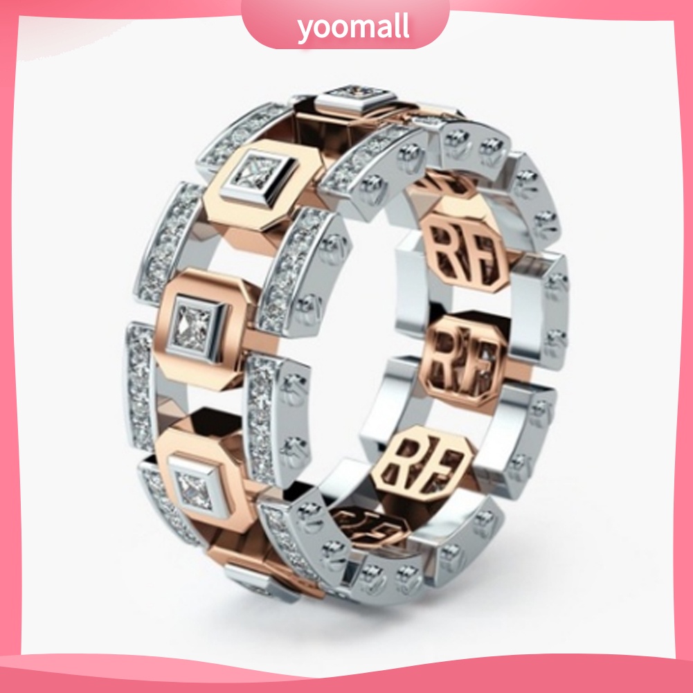 Nhẫn Đính Hôn Hai Tông Màu Đính Đá Lấp Lánh Dành Cho Nam Và Nữ