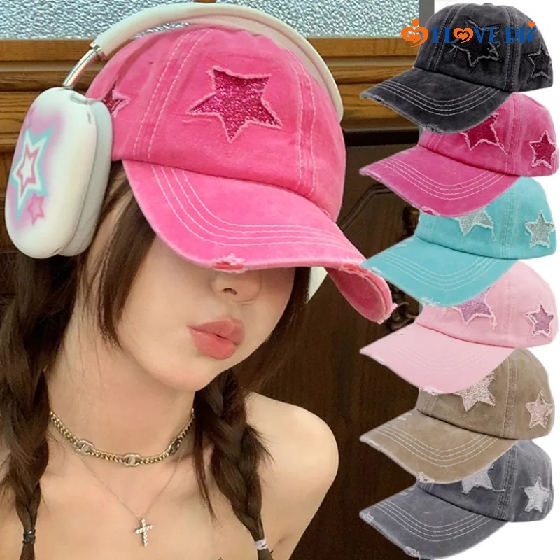 Mũ Lưỡi Trai Denim Đính Sequin Hình Ngôi Sao Lấp Lánh Thời Trang Xuân Hè Unisex Y2K