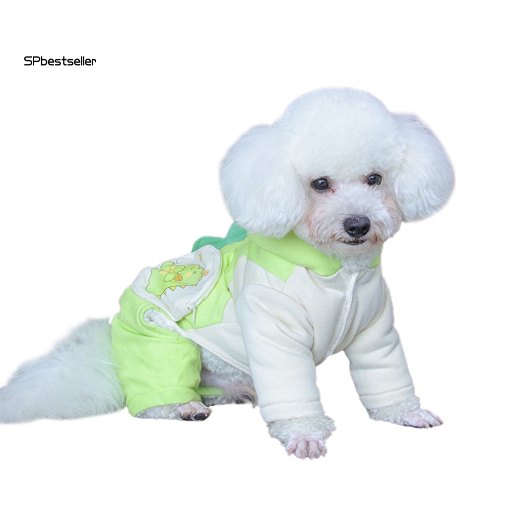 Áo Khoác Cotton Chống Gió Có Mũ Trùm Họa Tiết Khủng Long Thời Trang Thu Đông Cho Thú Cưng