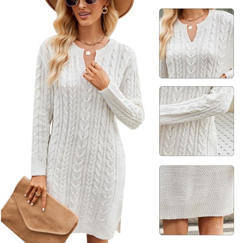 Đầm Sweater Dệt Kim Tay Dài Cổ Chữ V Dáng Rộng Thời Trang Thu Đông Cho Nữ