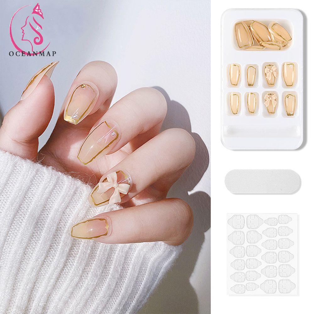 OCEANMAP Móng Tay Giả Màu Trắng Hoa Hồng Có Thể Tháo Rời