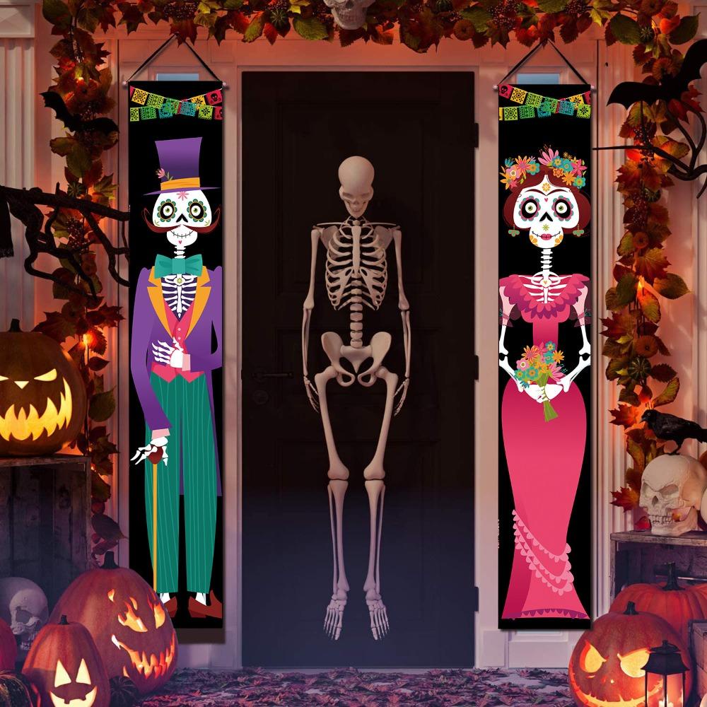 Rèm Treo Cửa Trang Trí Halloween Hình Đầu Lâu Kinh Dị