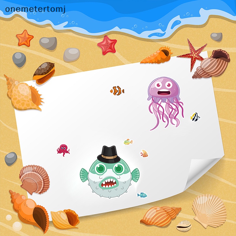 Onemetertomj Bộ 8 Miếng Dán Xếp Hình Động Vật Biển Đại Dương / Mặt Bạch Tuộc / Cá Mập Giáo Dục Trẻ Em DIY EN