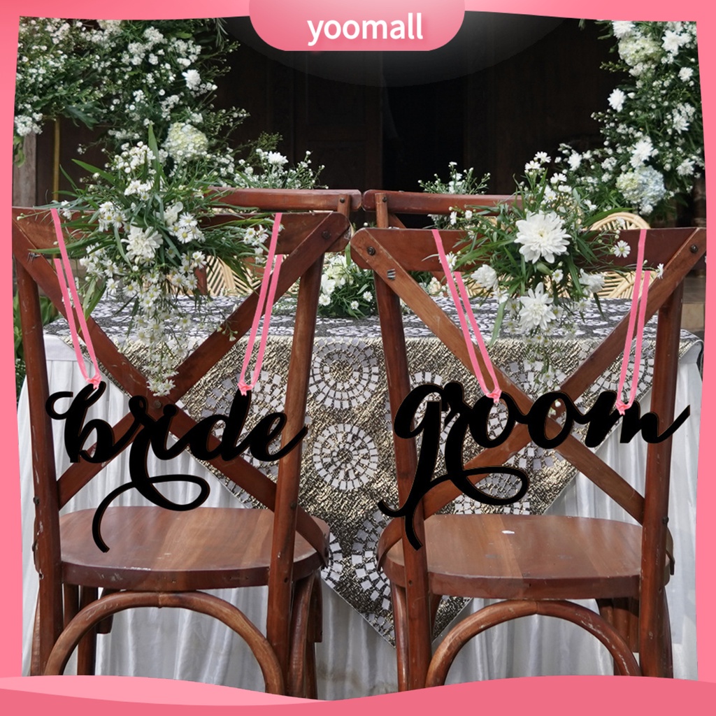 1 Bộ Biển Hiệu Treo Lưng Ghế Đám Cưới Bằng Gỗ Với Dây Ruy Băng Trang Trí Kiểu Châu Âu