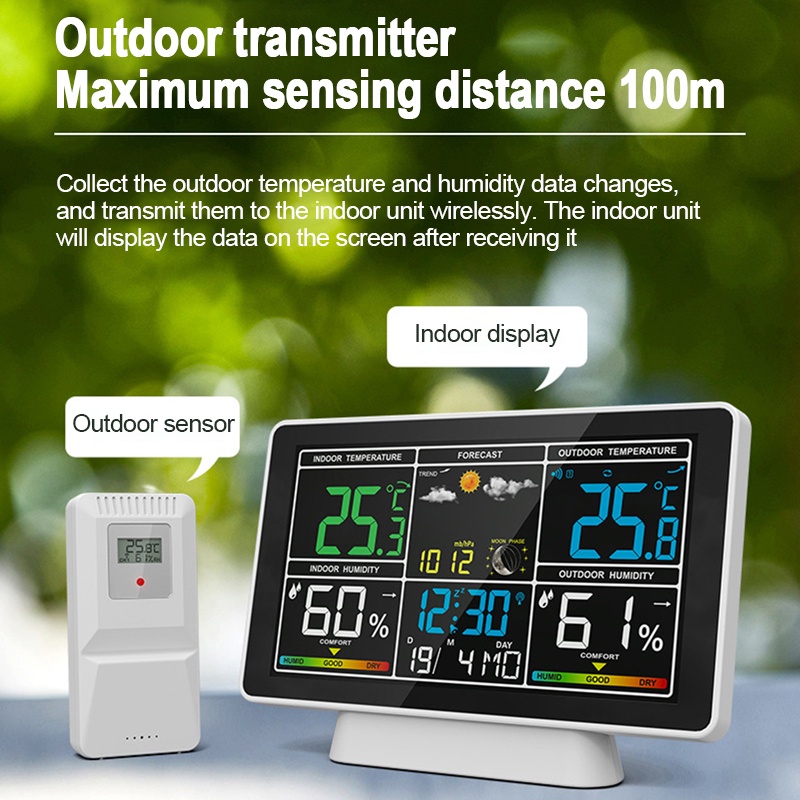 Đồng Hồ Báo Thức Kỹ Thuật Số Không Dây Đo Nhiệt Độ Và Độ Ẩm Màn Hình Cảm Ứng Nhiều Màu Sắc