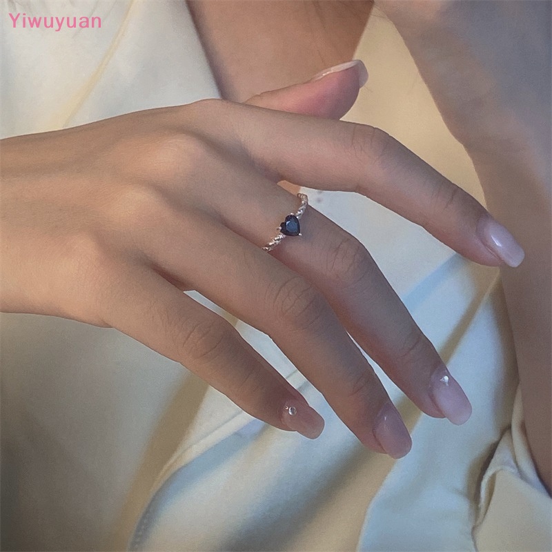 &lt; Yiwuyuan &gt; Nhẫn Hở Hình Trái Tim Đính Đá Đơn Giản Màu Bạc Có Thể Điều Chỉnh Trang Sức Cho Cặp Đôi Mới