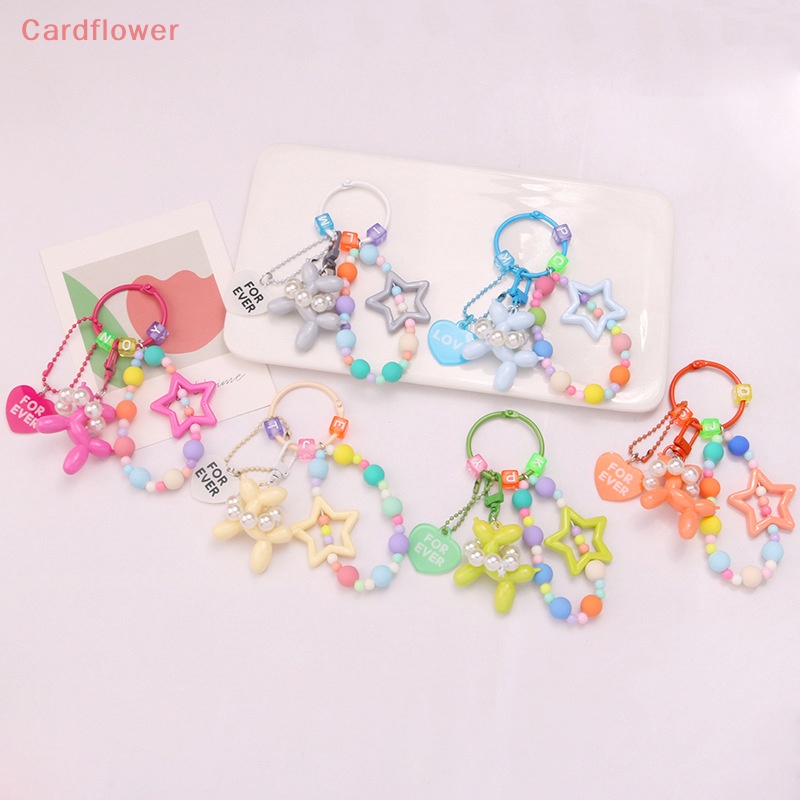 < Cardflower > Móc Khóa Hình Búp Bê Chú Chó Đeo Quả Bóng Bay Đính Hạt Ngọc Trai Năm Cánh Đầy Màu Sắc Trang Trí Túi X