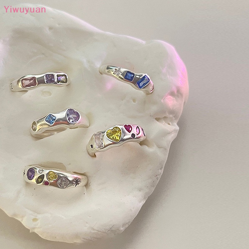 < Yiwuyuan > Nhẫn Đính Đá Zircon Tự Nhiên Không Đều Màu Thời Trang Cho Nữ