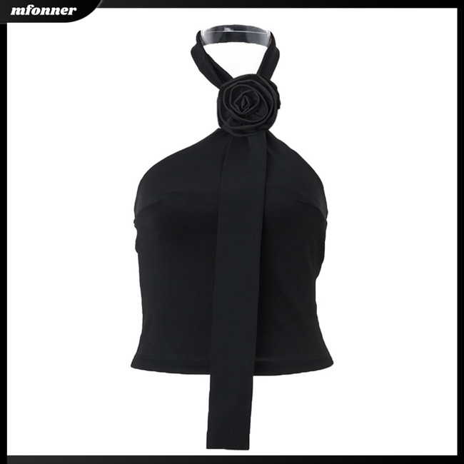 Áo Croptop Sát Nách Hở Lưng Mềm Mại Thoáng Khí In Họa Tiết Hoa Hồng Quyến Rũ Cho Nữ