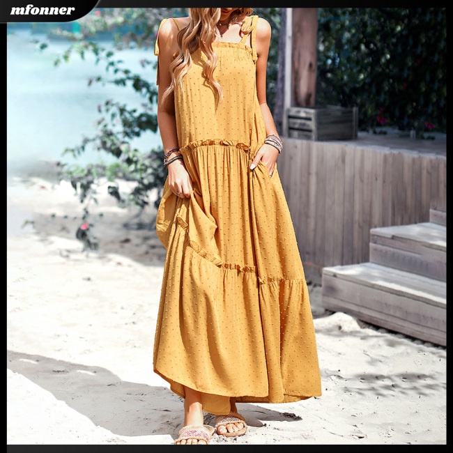 Đầm Dài Hai Dây Không Tay Lưng Cao Màu Sắc Trơn Dành Cho Nữ