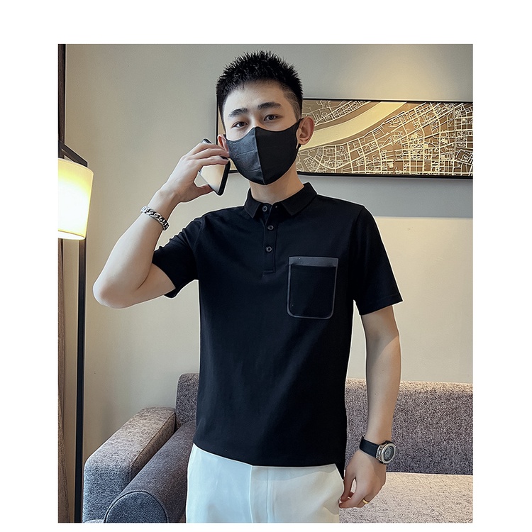 Áo Thun polo Tay Ngắn Dáng Ôm Có Túi Màu Sắc Thời Trang Xuân Hè Cho Nam