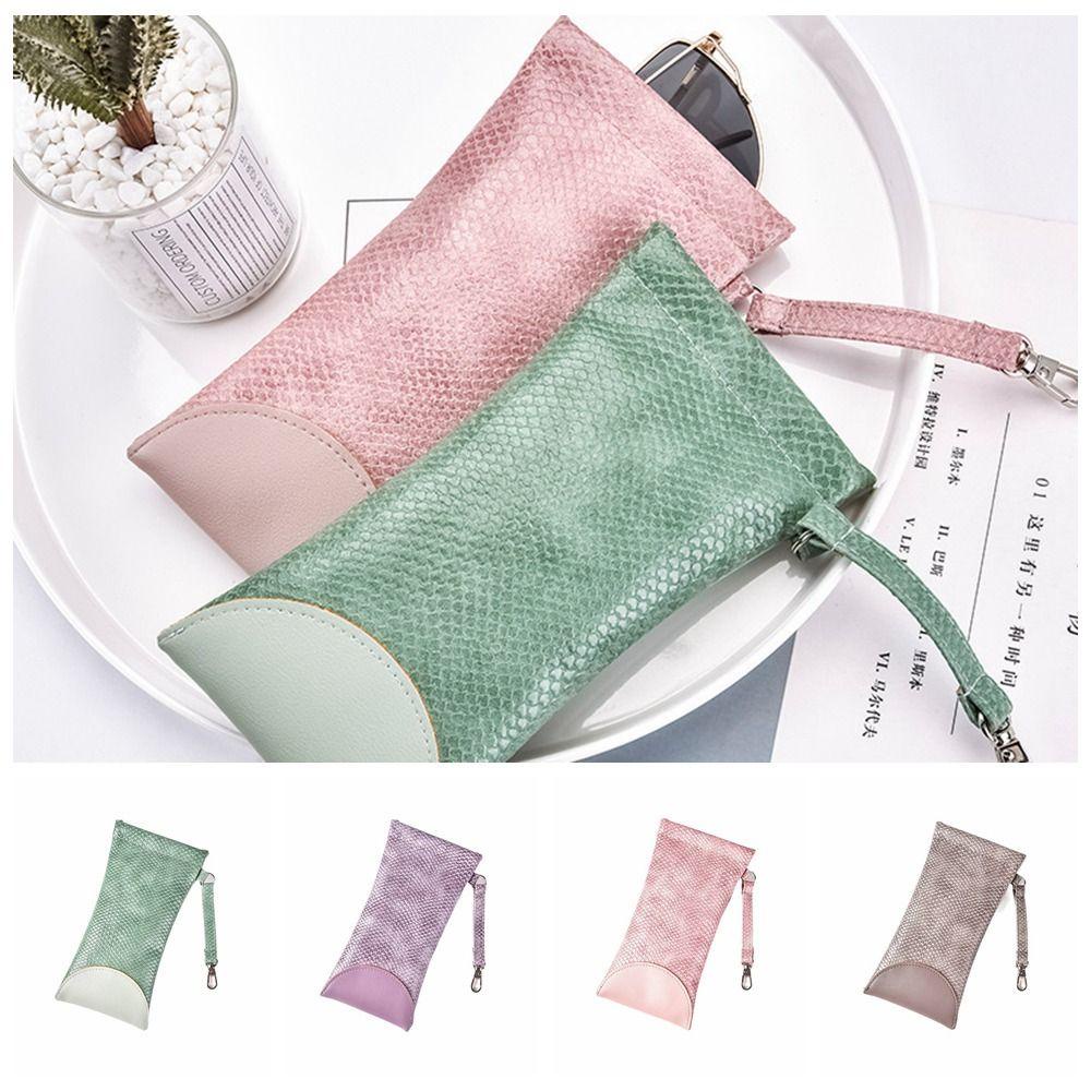 Túi Đựng Mắt Kính Bằng Da PU Mềm Tự Động Đóng Chống Nước Kích Thước Nhỏ Có Dây Đeo Trang Sức